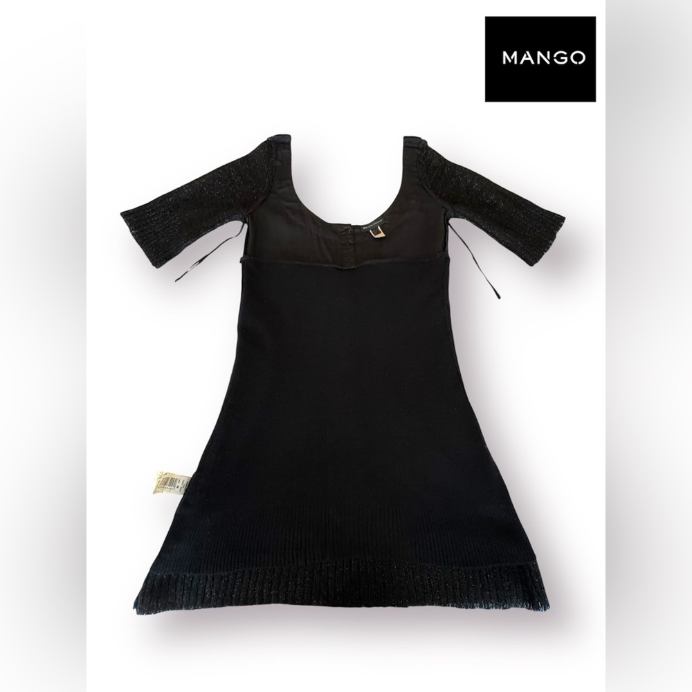 🛍️SALE🛍️ Mango Vintage Knitted Black&Copper Sparkle Dress w/Fringed Satin Scarf - Picture 11 of 15